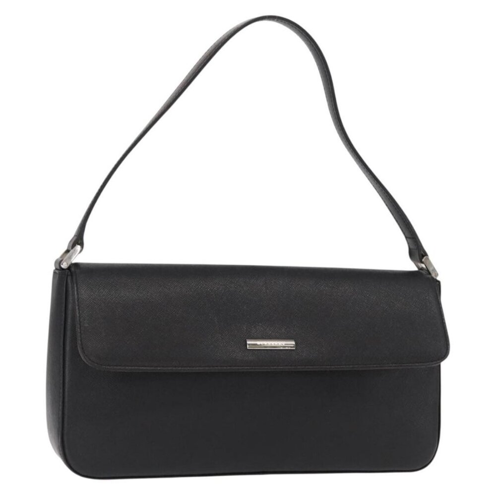 Authentic BURBERRY Shoulder Bag Leather Black Gold